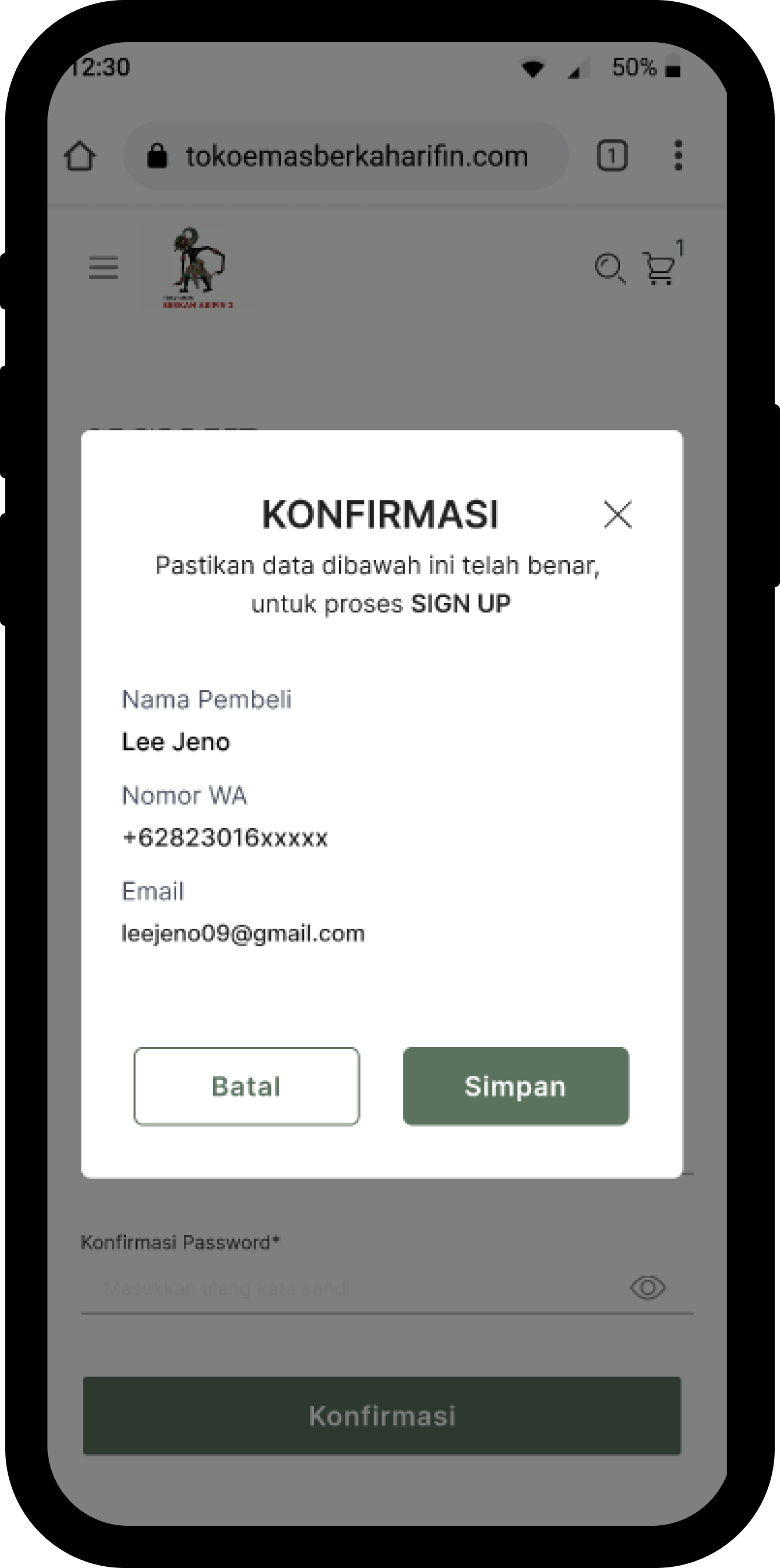 mockup sign up